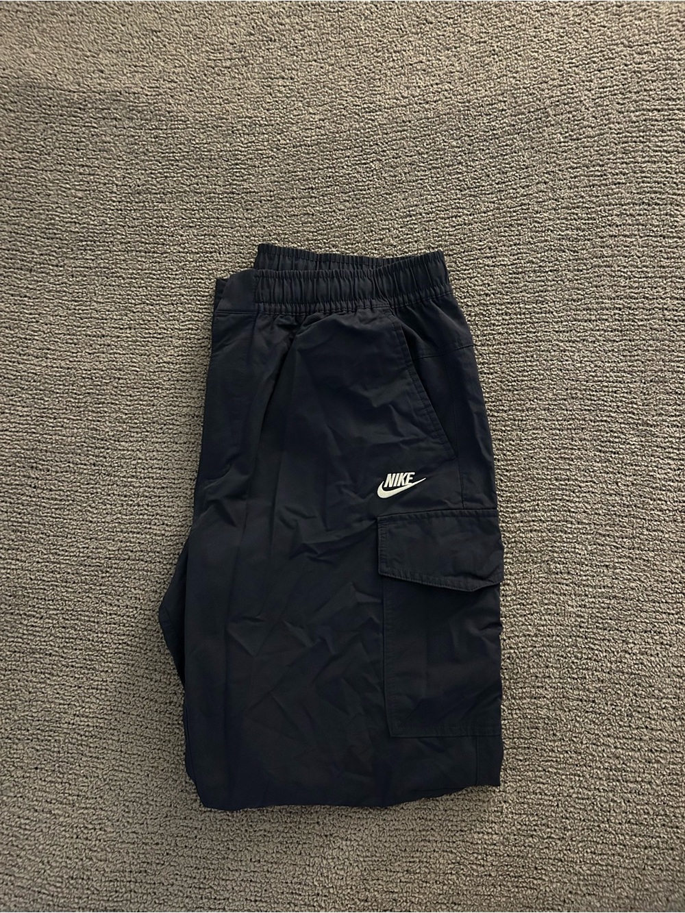 Nike Men's Blue Cargo Pants with White Swoosh